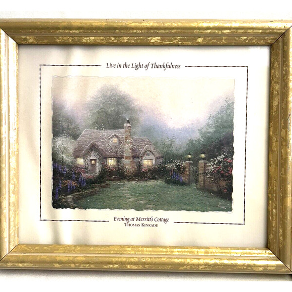 Vtg Thomas Kinkade Framed Print Simpler Times & Evening At Metritis Cot Set Of 2 - Picture 4 of 8